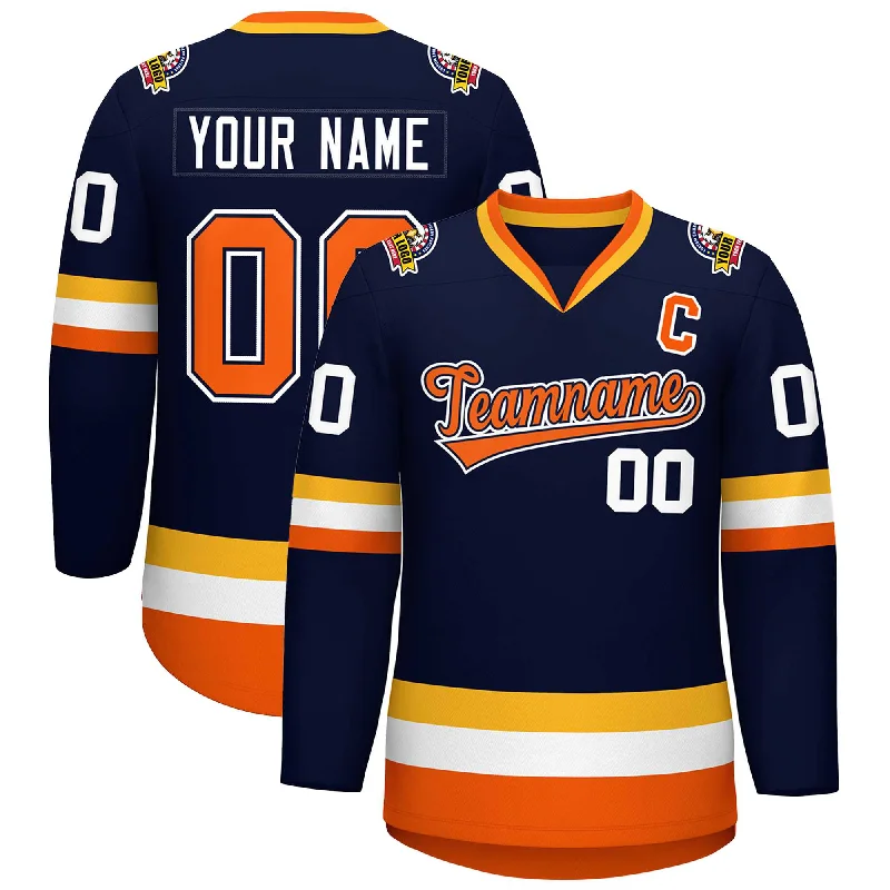 Custom Navy Orange Navy-White Classic Style Hockey Jersey Stylish Men's Neon