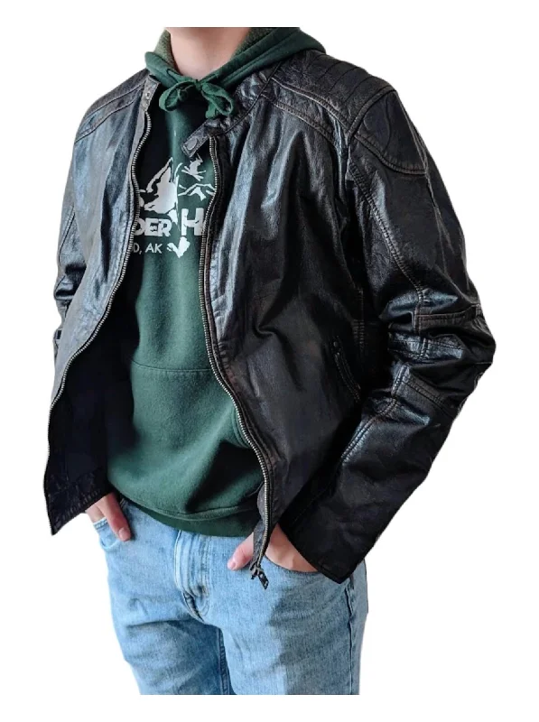 Men's Brent Leather Jacket In Black Refined Men's European