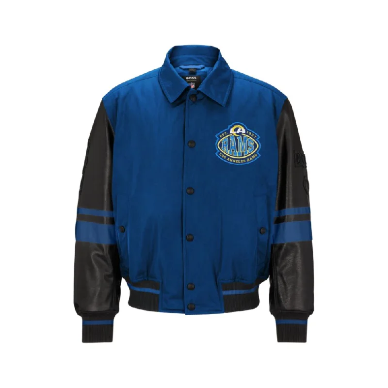 BOSS x NFL water-repellent bomber jacket with collaborative branding Trendy Men's Scandinavian