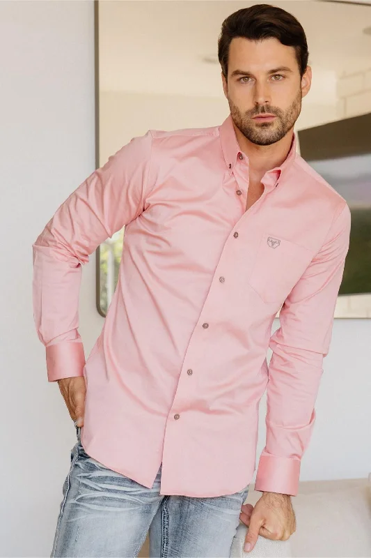 Men’s Single Pocket Logo Modern Fit Stretch Dress Shirt - Pink Relaxed Men's Australian 