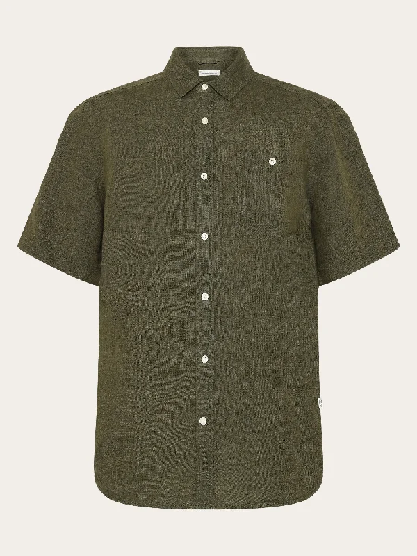 Custom fit linen short sleeve shirt - Burned Olive Unique Men's Patch