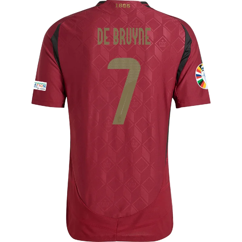 adidas Belgium Authentic Kevin De Bruyne Home Jersey w/ Euro 2024 Patches 24/25 (Burgundy) British Gentleman Style