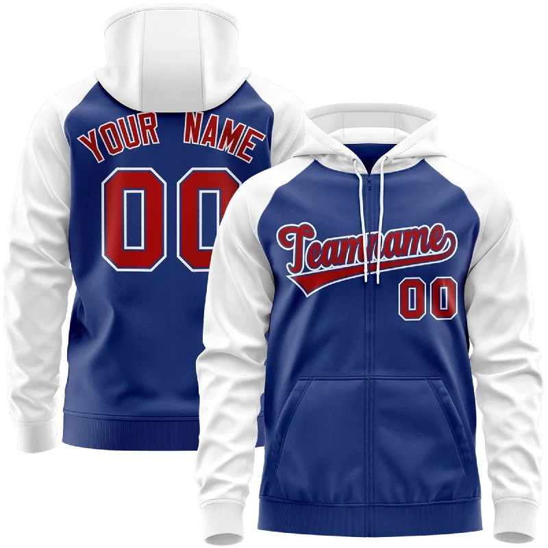 Custom Stitched Royal Red-White Raglan Sleeves Sports Full-Zip Sweatshirt Hoodie Modern Men's Tech Custom Stitched Royal Red-White Raglan Sleeves Sports Full-Zip Sweatshirt Hoodie Modern Men's Tech