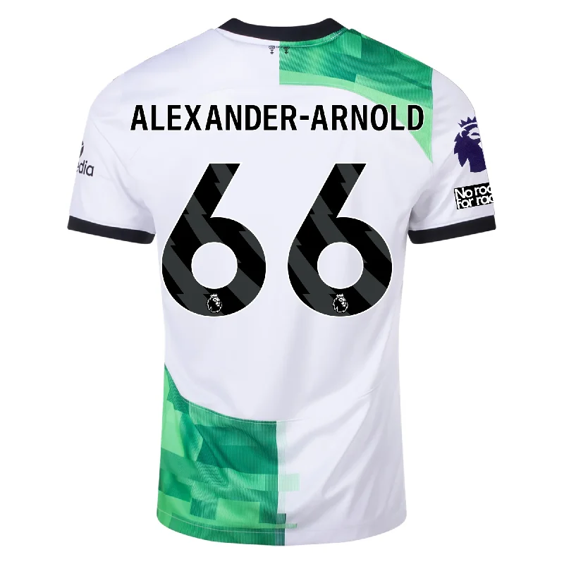 Nike Liverpool Away Trent Alexander-Arnold Jersey w/ EPL + No Room For Racism Patches 23/24 (White/Green Spark) Bold Men's Animal