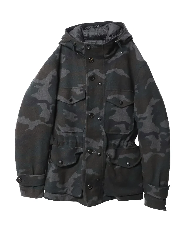 Moncler Camouflage Parka Jacket in Multicolor Wool Preppy Men's College