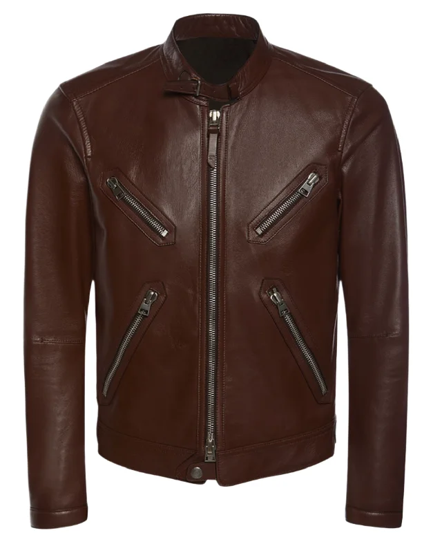 Tom Ford Mens Leather Bomber Jacket In Brown Refined Men's European