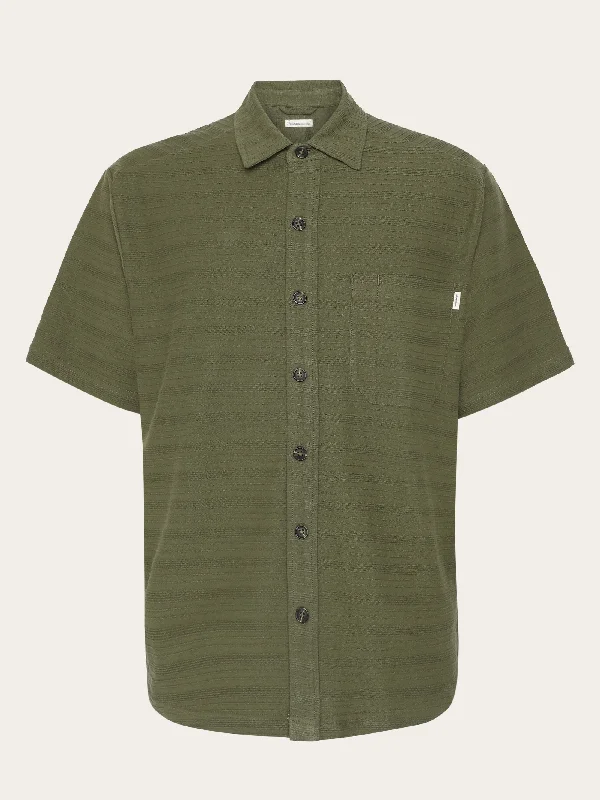 Loose short sleeve cotton solid striped jersey shirt GOTS/Vegan - Burned Olive Tailored