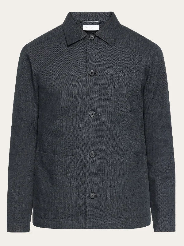 Flannel herringbone overshirt - GOTS/Vegan - Gray Pinstripe Laid