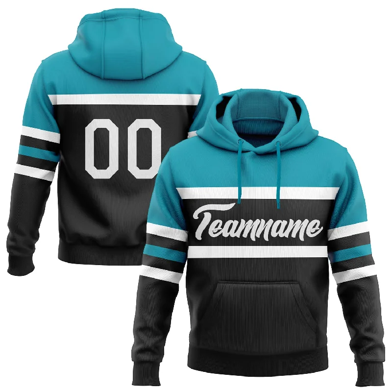 Custom Stitched Black White-Teal Line Sports Pullover Sweatshirt Hoodie Monochromatic Office Style Custom Stitched Black White-Teal Line Sports Pullover Sweatshirt Hoodie Monochromatic Office Style