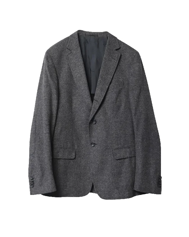 Z Zegna Single-Breasted Blazer Jacket in Grey Wool Streetwear Style