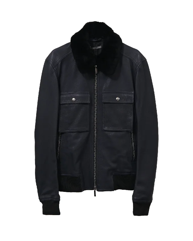 Dior Zipped Jacket in Deep Blue Leather Bohemian Men's Free