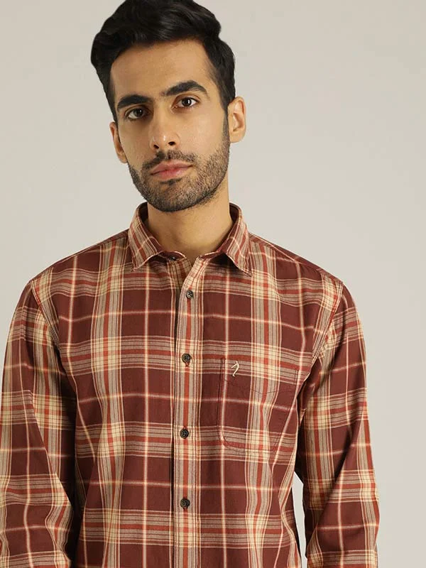 Men Checked Full Sleeve Cotton Shirt Elegant Men's Cashmere