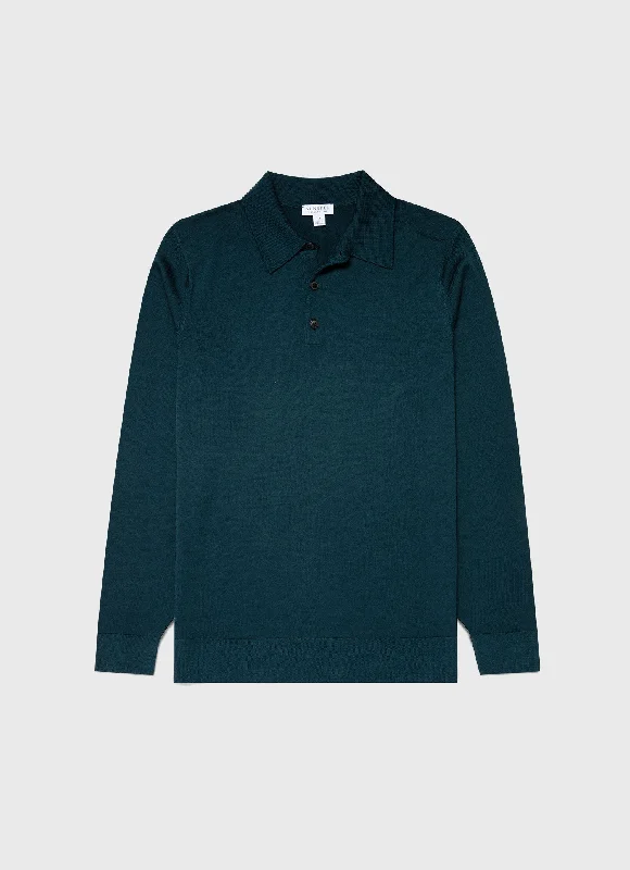 Men's Extra-Fine Merino Polo Shirt in Peacock Modern Men's Tech