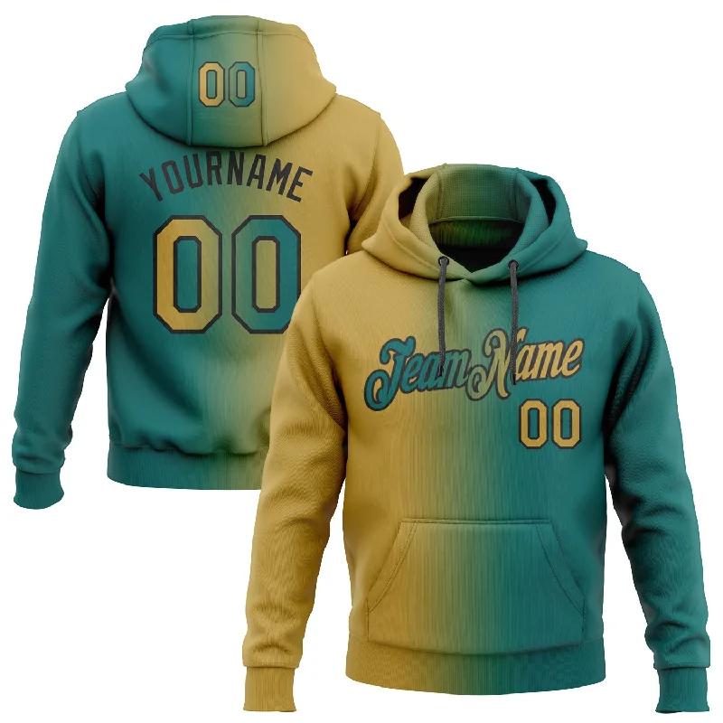 Custom Stitched Teal Old Gold-Black Gradient Fashion Sports Pullover Sweatshirt Hoodie Sleek Men's Contemporary 