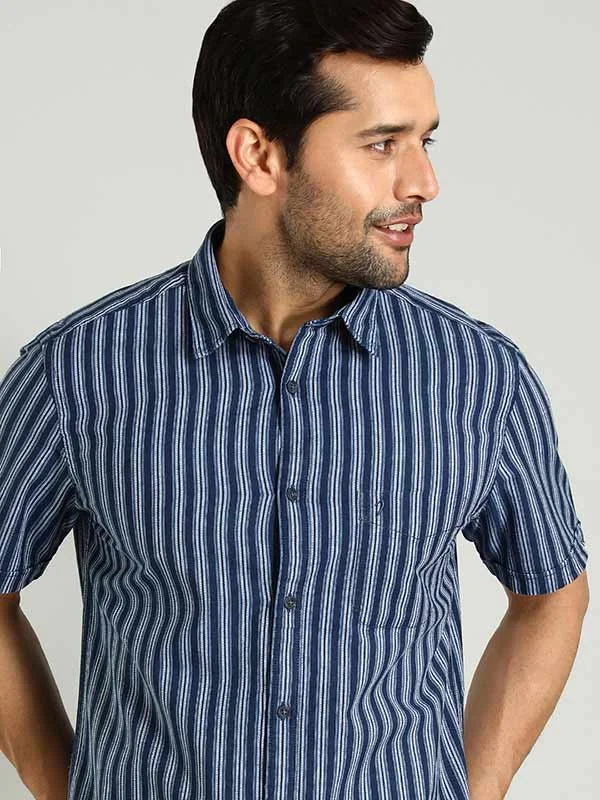 Men Striped Half Sleeve Cotton Shirt Confident Men's High