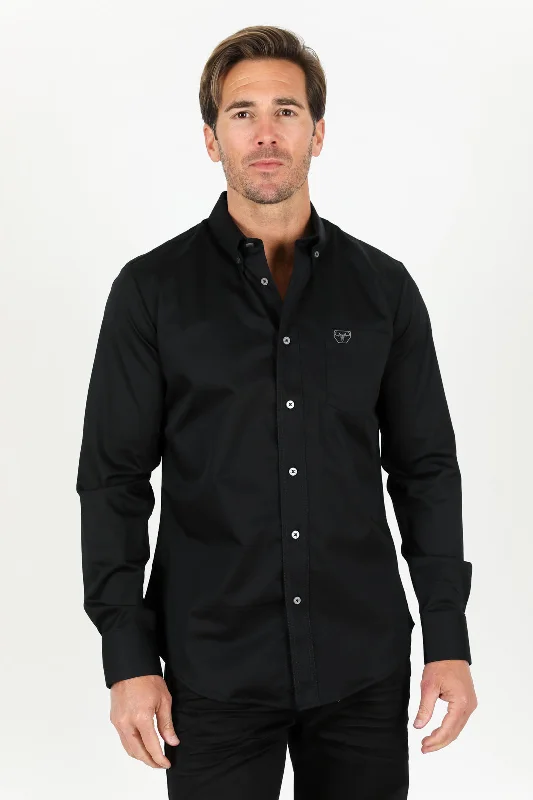 Men’s Single Pocket Logo Modern Fit Stretch Dress Shirt - Black Dynamic Men's Moto