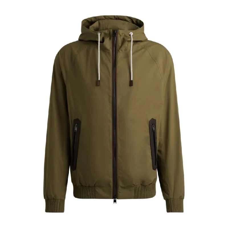 Cotton-poplin hooded jacket with faux-leather trims Organic