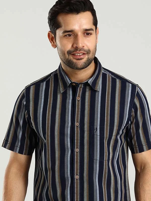 Men Striped Half Sleeve Cotton Shirt Casual Men's Short