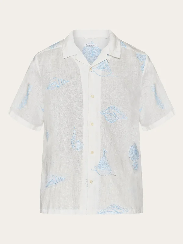 Box fit short sleeve shirt with embroidery - GOTS/Vegan - Egret Edgy Men's Punk