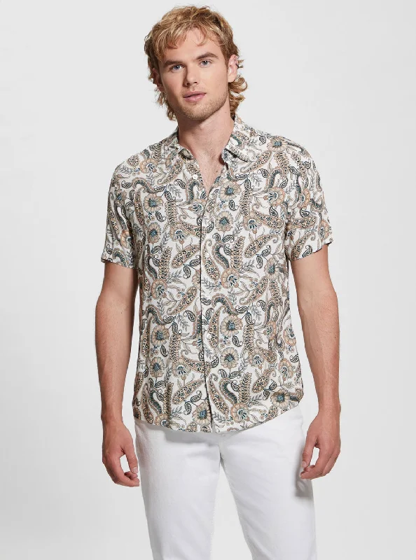 Eco Floral Print Paisley Short Sleeve Shirt Refined Men's Classic 