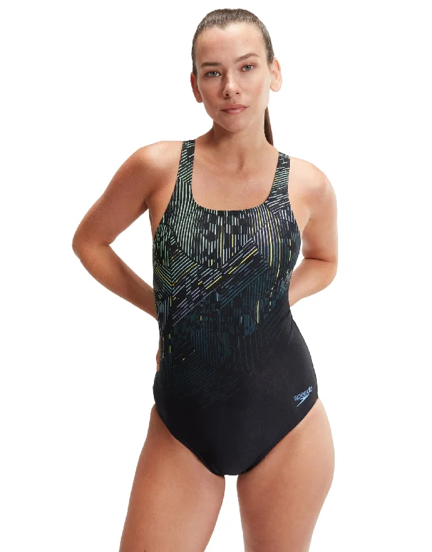 Digital Printed Medalist Swimsuit - Black/Green Unique Men's Patch