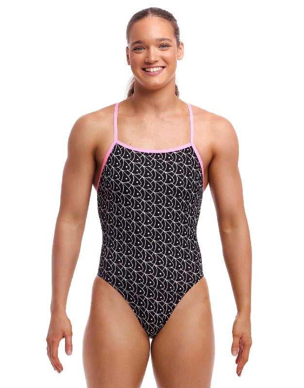 Summer Fish Tie Me Tight Swimsuit -Black/Pink Beach