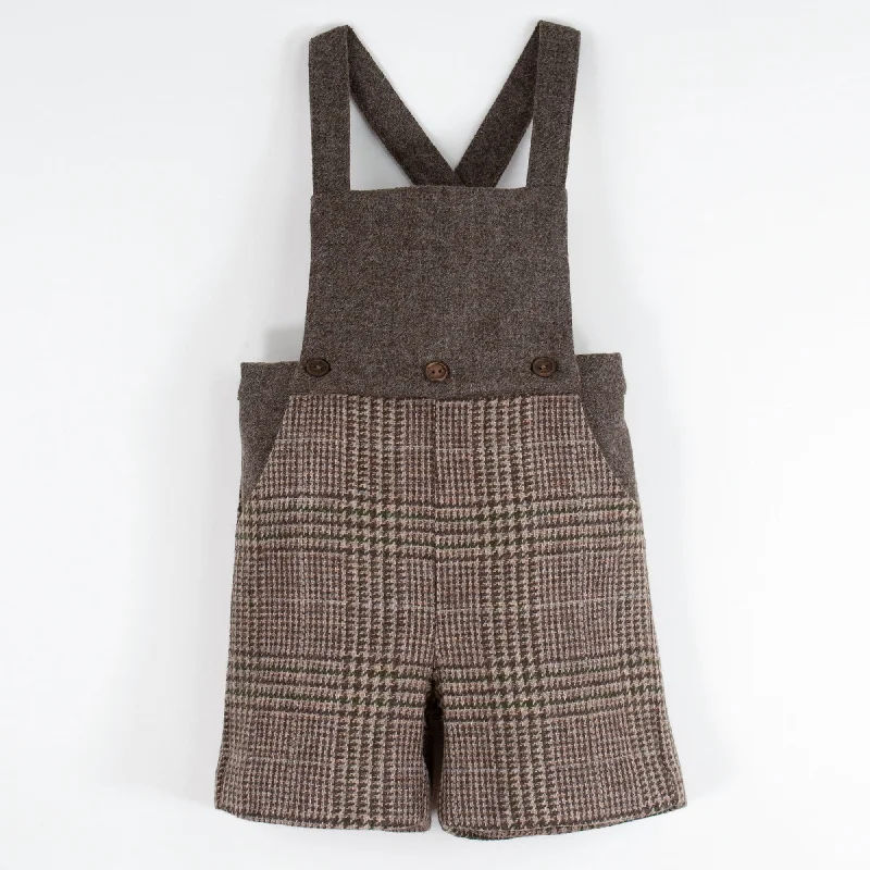 Popelin Brown Plaid Woollen Long Romper Suit With Straps Organic