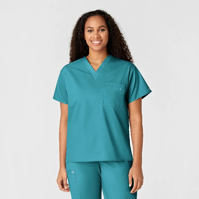 WonderWORK Unisex V-Neck Scrub Top - Teal Blue Athletic Men's Compression