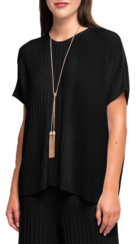 Erika Loose-Fitting Wide Rib Knit Drop Shoulder Top; Black Trendy Men's Oversized