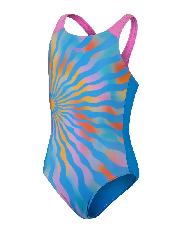 Girls Digital Placement Pulseback Swimsuit - Blue/Yellow Athletic Men's Compression