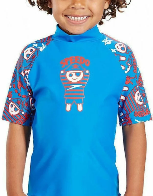 Tots Boys Pirates Sun Protection T-Shirt - Blue Polished Men's Satin