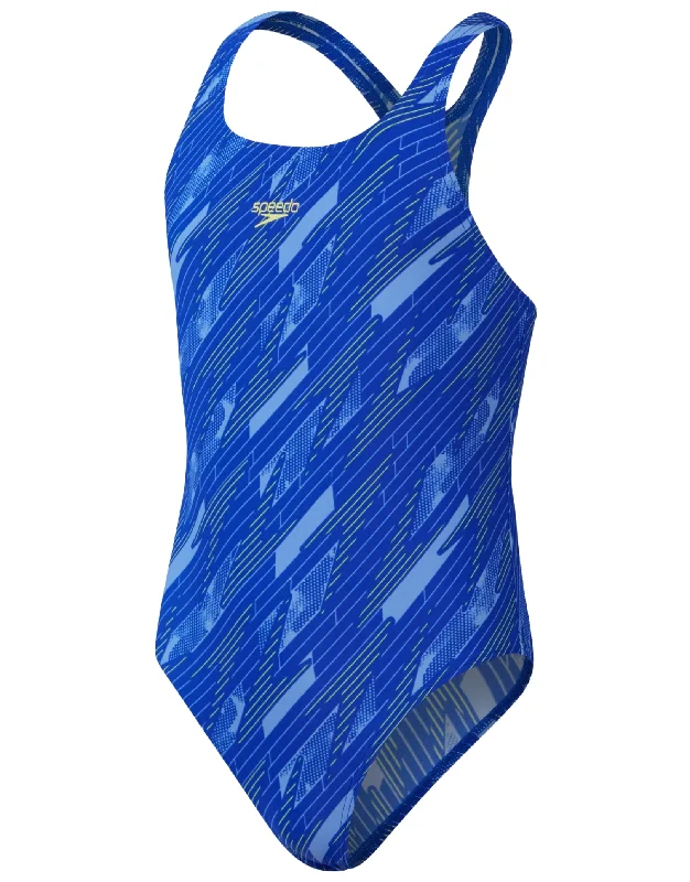 Girls Hyperboom Allover Medalist Swimsuit - Navy/Blue Rugged Men's Outdoor 