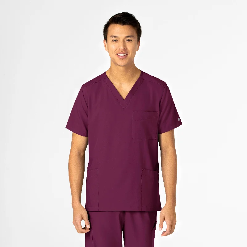 W123 Unisex 4 Pocket Utility Scrub Top - Wine Classic Men's Pin