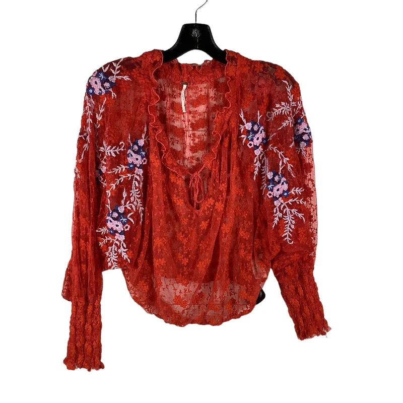 Red Top Long Sleeve Free People, Size S Laid