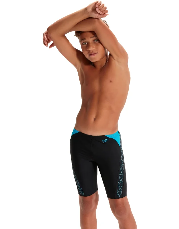 Boys HyperBoom Splice Swim Jammer - Black/Blue Trendy Men's Oversized