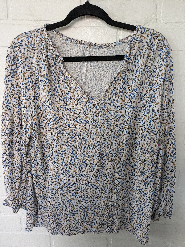 Blue & Brown Top Long Sleeve Loft, Size M Monochromatic Office Style