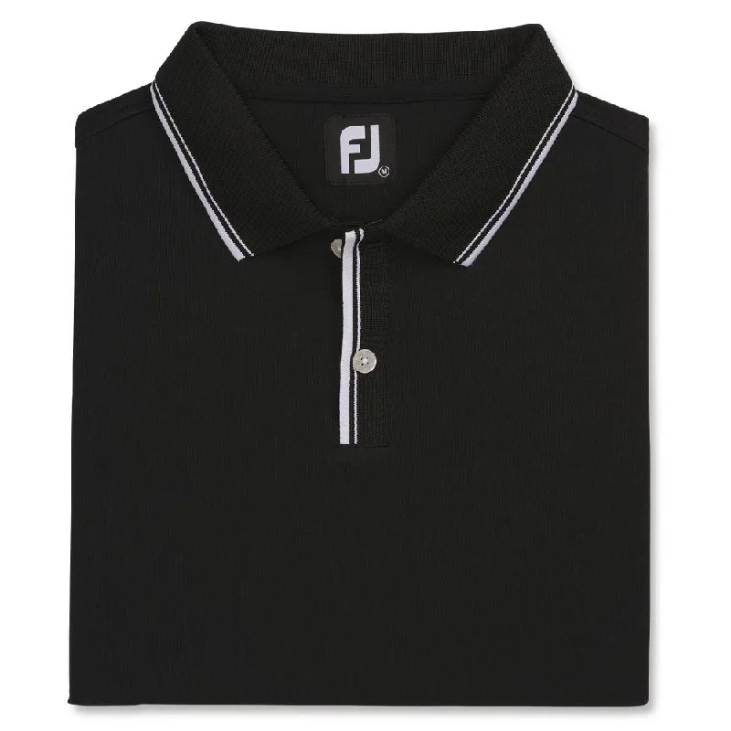 FootJoy Pique Sun Protection Knit Collar Golf Polo Black/White- SP23 Artistic Men's Hand