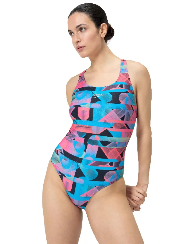 Allover Digital Powerback Swimsuit - Red/Blue Laid