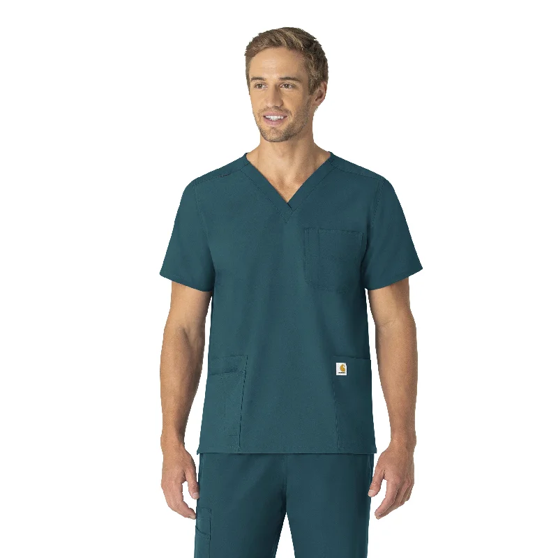 Carhartt Force Essentials Unisex V-Neck 6-Pocket Scrub Top - Caribbean Blue Minimalist Men's Casual 