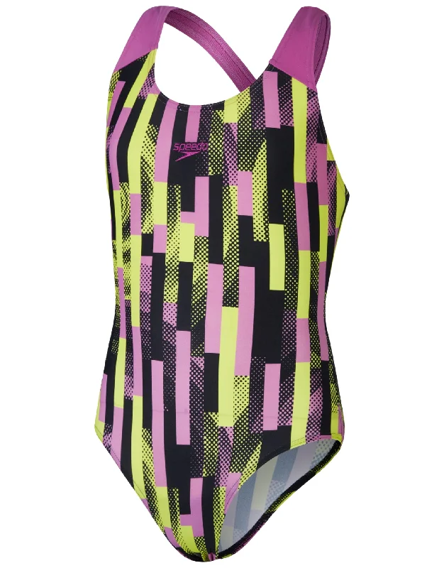 Girls Digital Allover Splashback Swimsuit - Black/Pink/Lemon Elegant Men's Cashmere