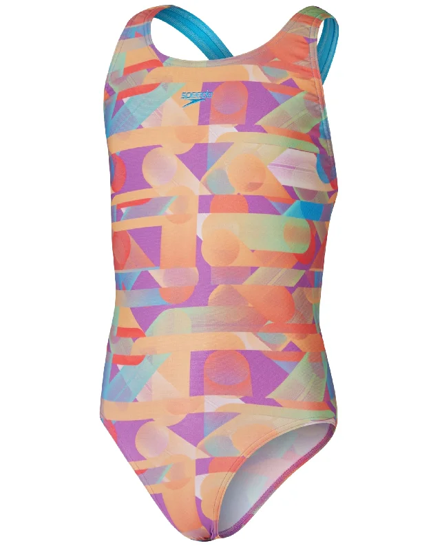 Girls Digital Allover Leaderback Swimsuit - Red/Orange Bold Men's Animal