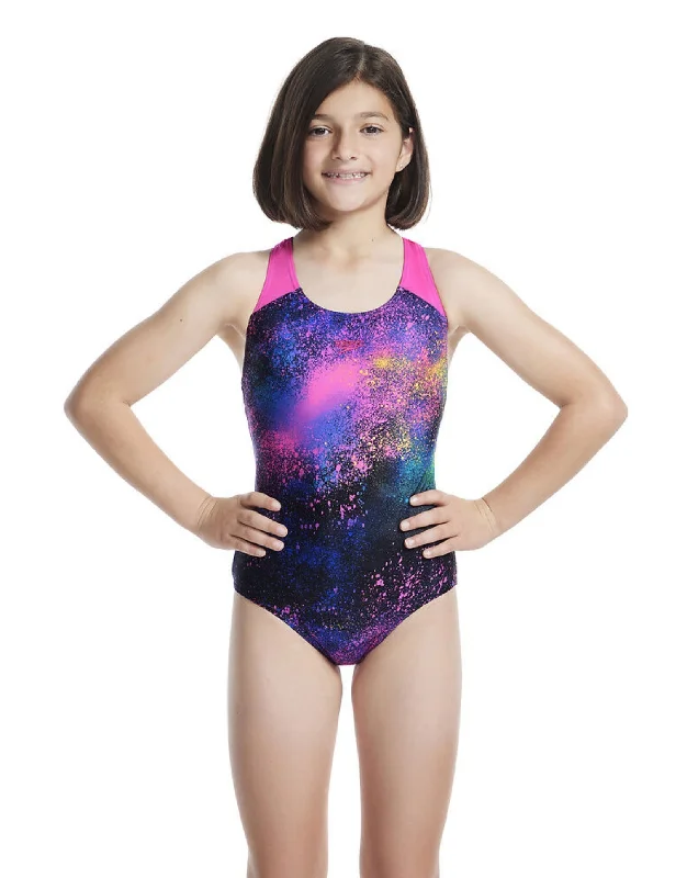 Girls Digital Allover Splashback Swimsuit - Black/Pink Dapper Men's Bow