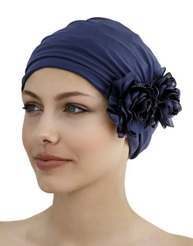 Flower Fabric Swim Cap - Navy Beach