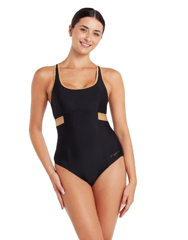 Dakota Crossback Swimsuit - Black/Gold Gym