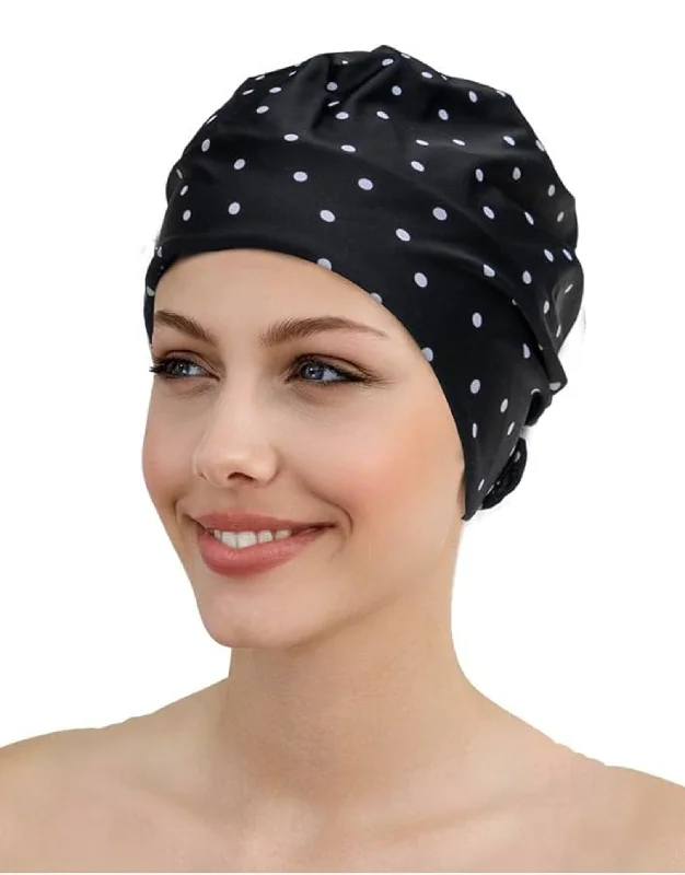 Polka Dot Fabric Swim Cap - Black/White Stylish Men's Tropical 