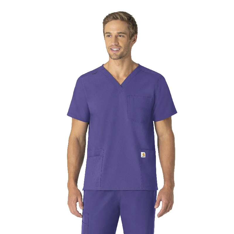 Carhartt Force Essentials Unisex V-Neck 6-Pocket Scrub Top - Grape Dapper Men's 1920S