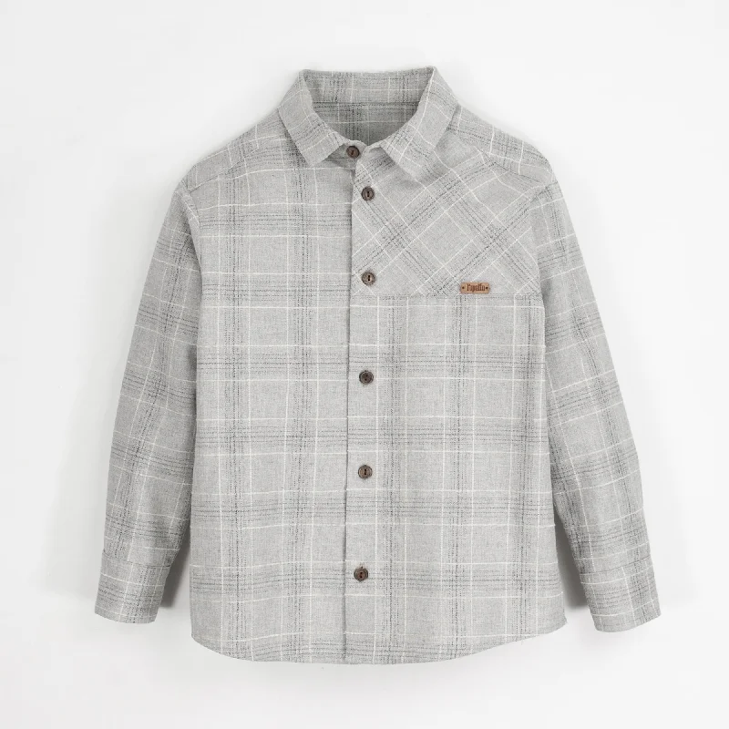 Popelin Grey Plaid Shirt With Collar Elegant Men's Cashmere