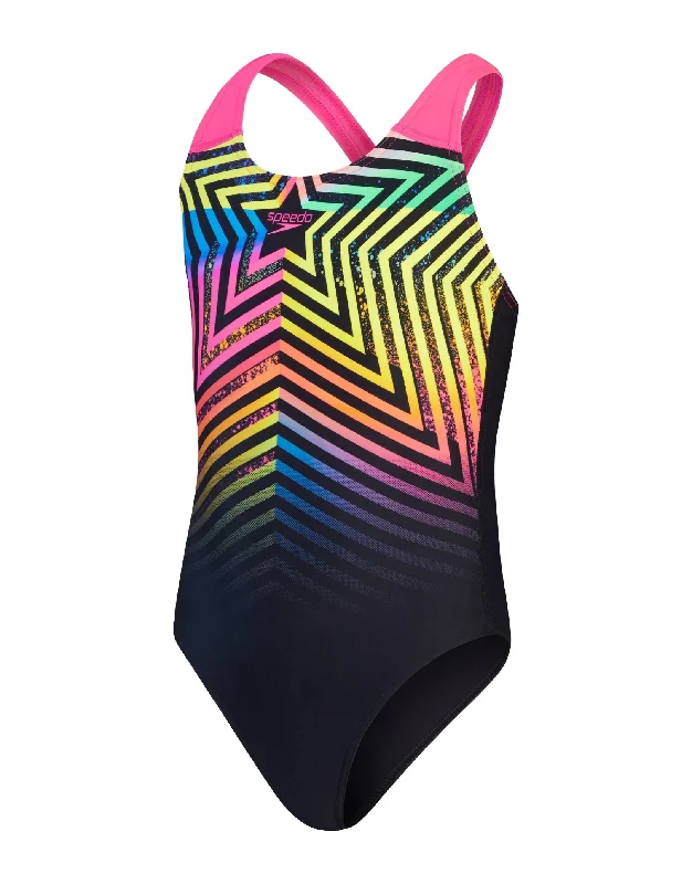 Girls Digital Placement Splashback Swimsuit - Black/Pink Dynamic Men's Moto