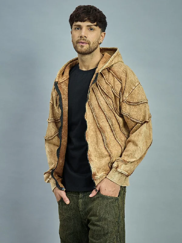 Clay Dyed Pleated Raw Edge Oversized Hoodie Cozy Men's Sherpa