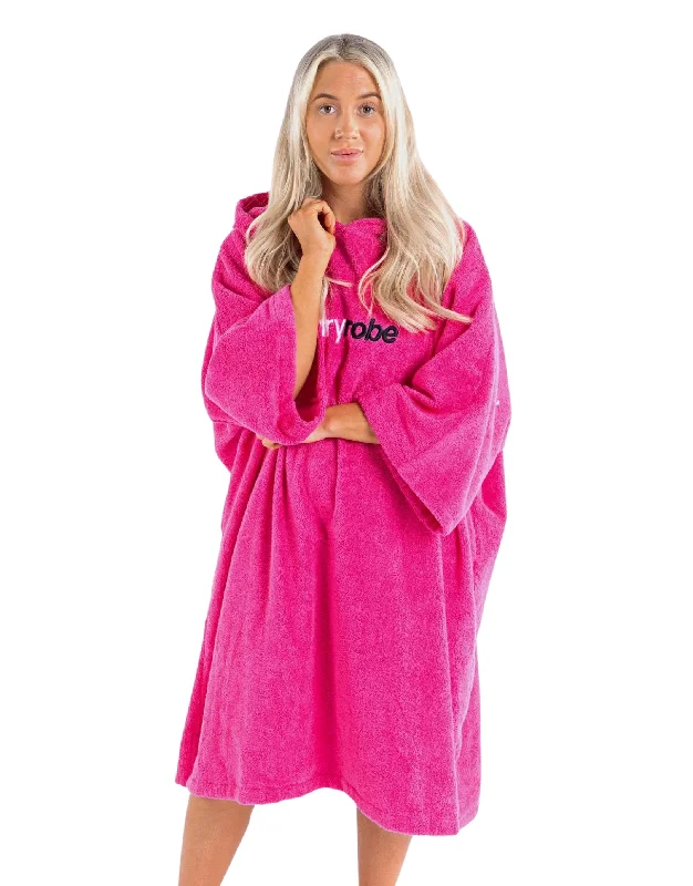 Organic Cotton Short Sleeve Adult Towel Poncho - Pink Beach